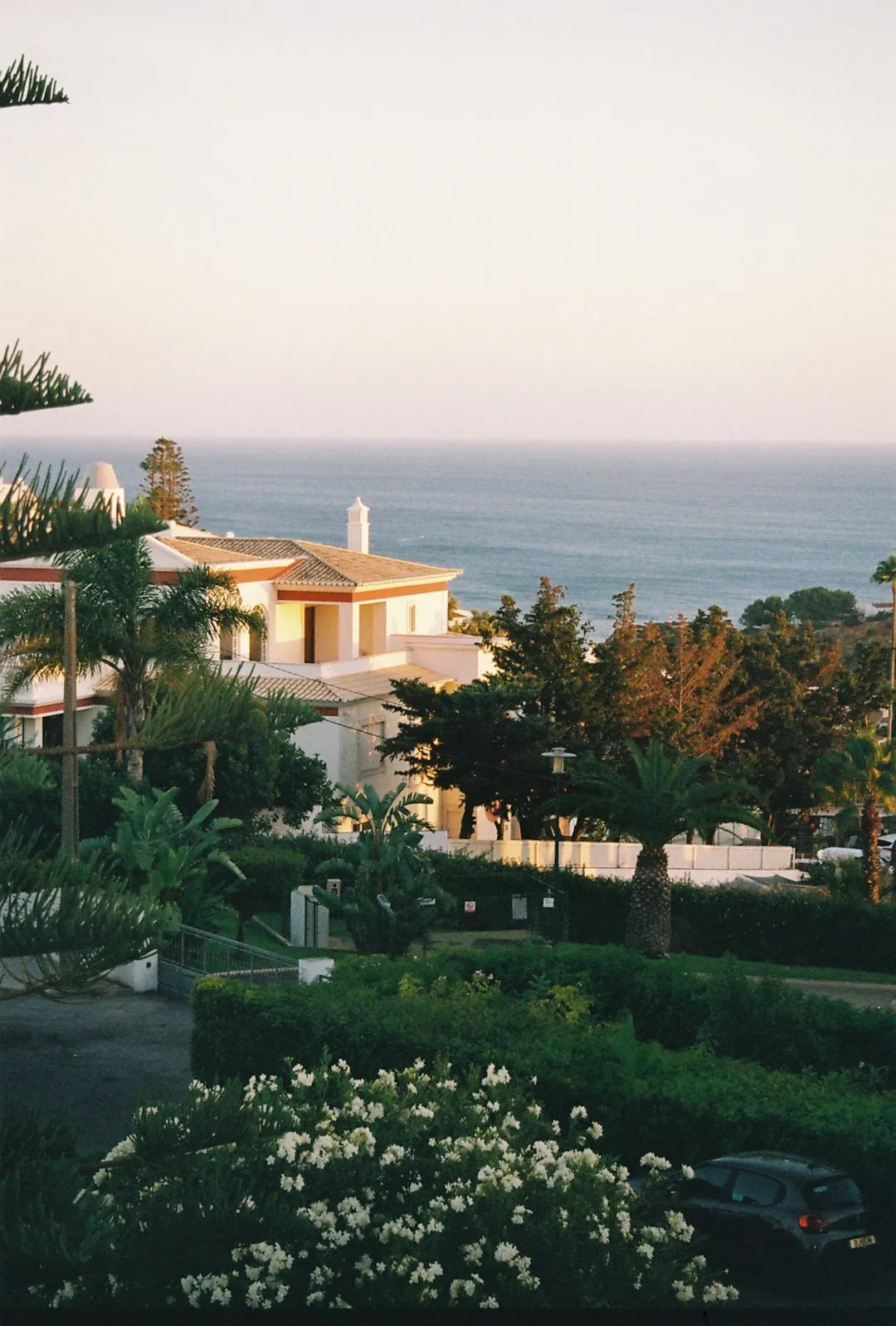 Mediterranean terrace overlooking the Costa del Sol at sunset